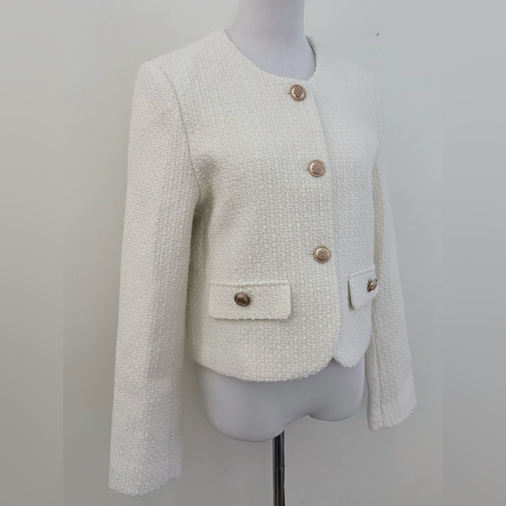 URBAN REVIVO || Chic Cream Women's Cropped Blazer with Gold Buttons. Sz. XL - Picture 8 of 16